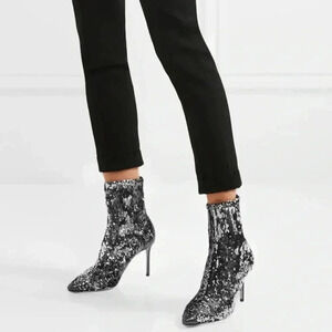 Jimmy Choo Sz 10 1/2 Ricky 100 black/silver Sequence Booties